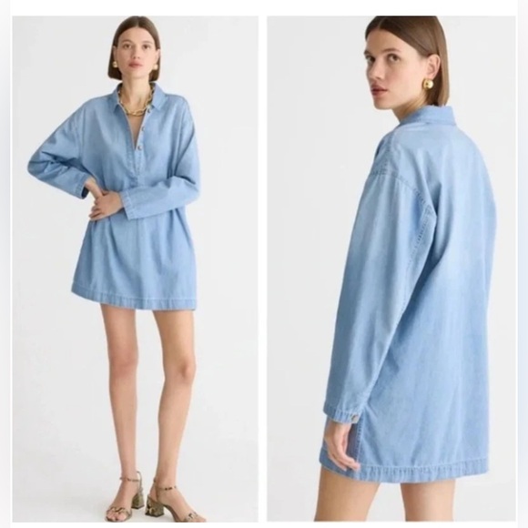 J. Crew Dresses & Skirts - J. Crew Popover Dress in Chambray Blue Denim Sz. M BY819 $118 NEW